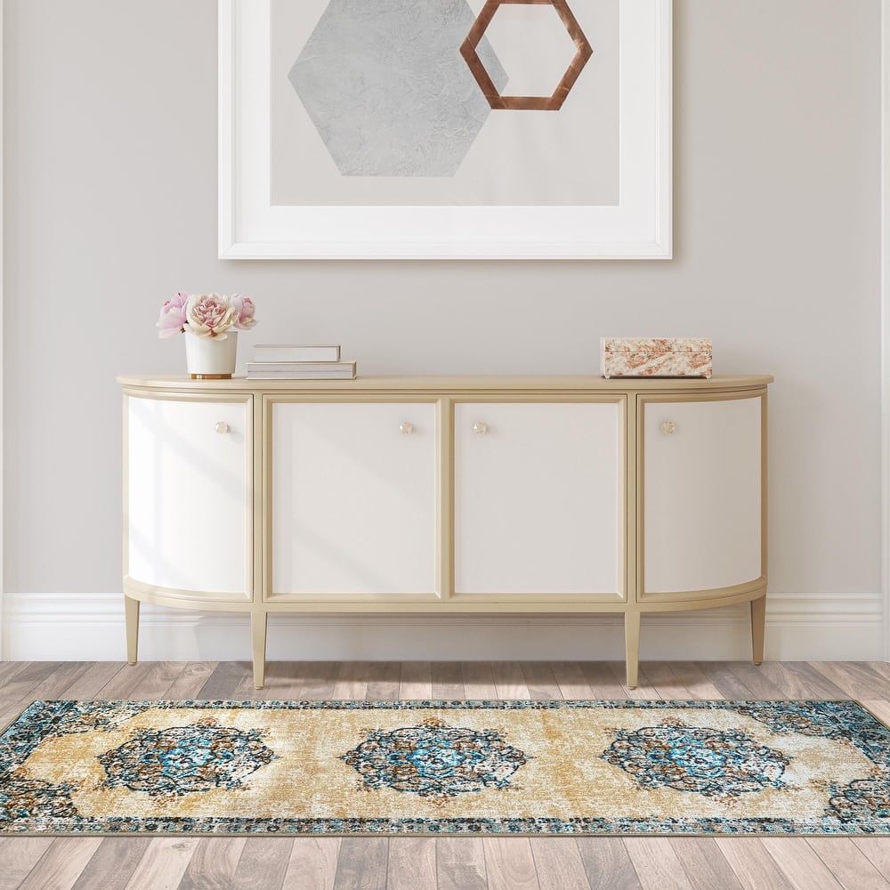 Superior Decklan Floral Medallion Non-Slip Indoor Area Rug