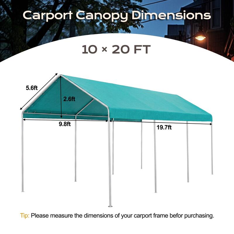 Aoodor 10 x 20 FT Carport Replacement Canopy Cover