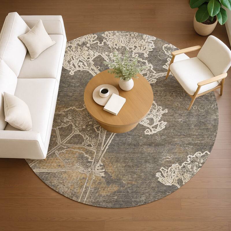 Machine Washable Indoor/ Outdoor Modern Floral Chantille Rug