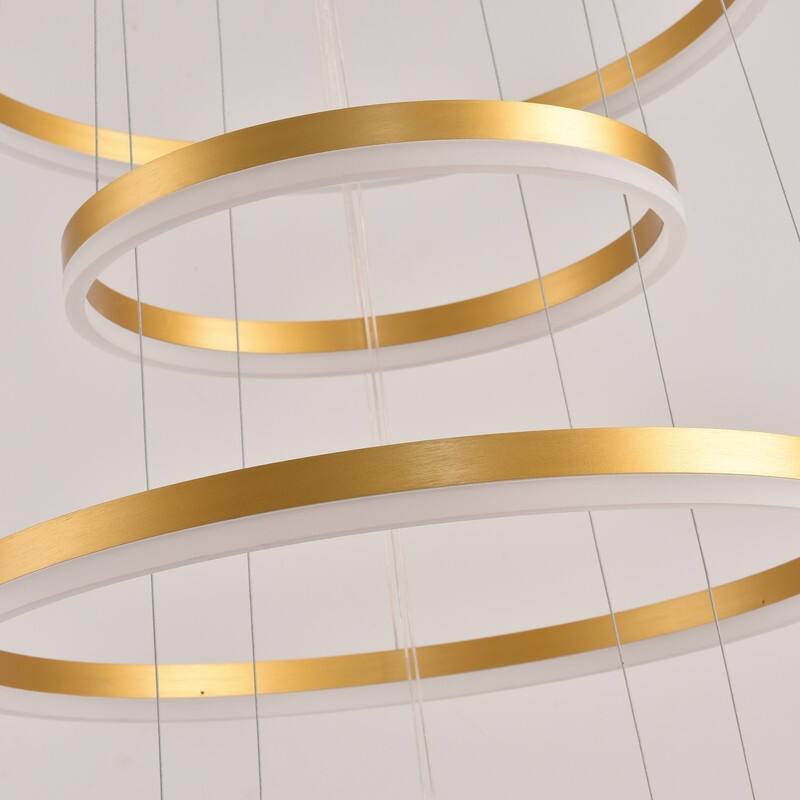 Modern Ring LED Chandelier Ring Adjustable Ceiling Light with Remote Control for High Ceilings