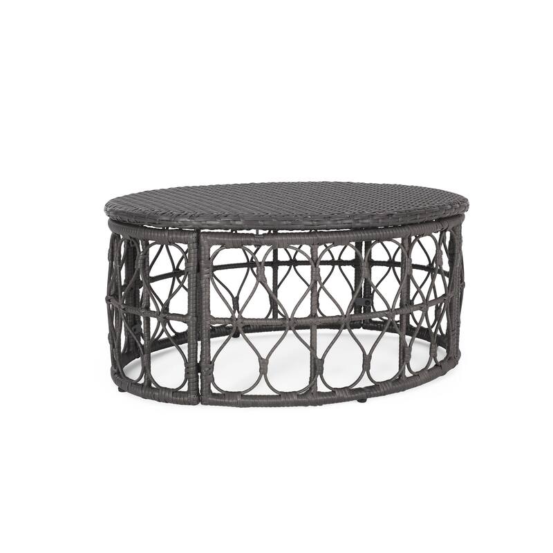 Roomfitters Bruce Outdoor Wicker Coffee Table with Looped Design, Boho Patio Centerpiece Table, Grey