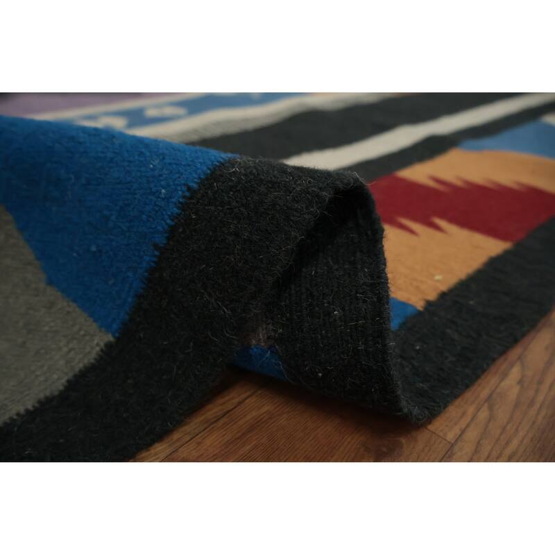 Hand Woven Oriental 100% Wool Carpet Southwestern Tribal Black Kilim Area Rug - 10' 2'' X 8' 6''
