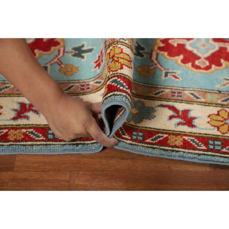 Aqua Blue Kazak Foyer Rug Handmade Wool Carpet - 2'7"x 4'3"
