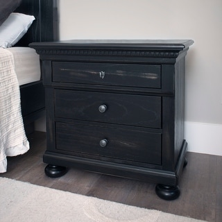 Abbyson Hendrick Distressed Black Solid Wood Three Drawer Nightstand ...