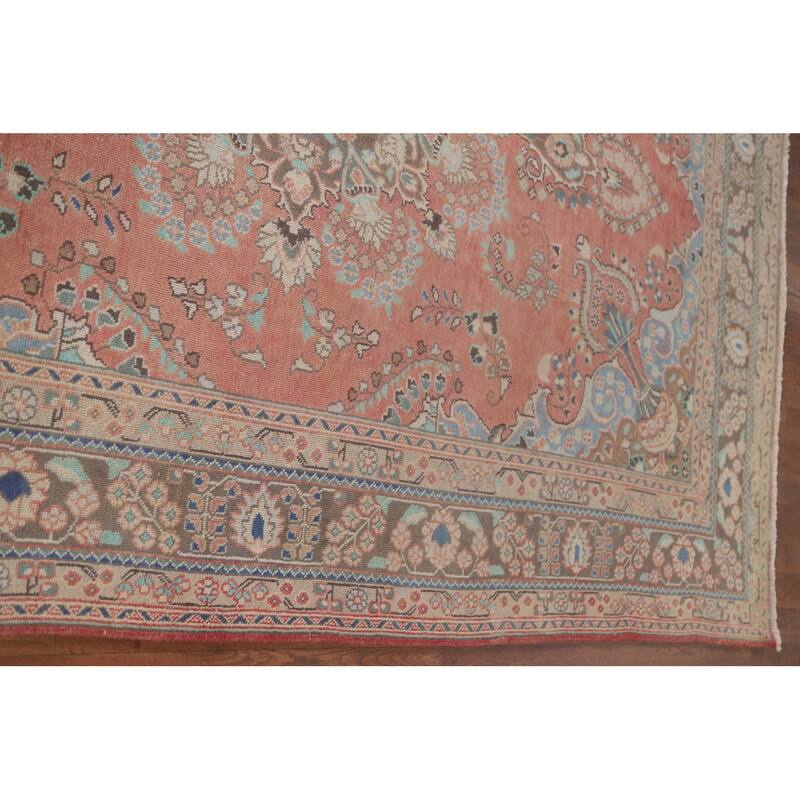 Hand Knotted Oriental 100% Wool Carpet Traditional Floral Pink Mashad Area Rug - 9' 5'' X 6' 2''
