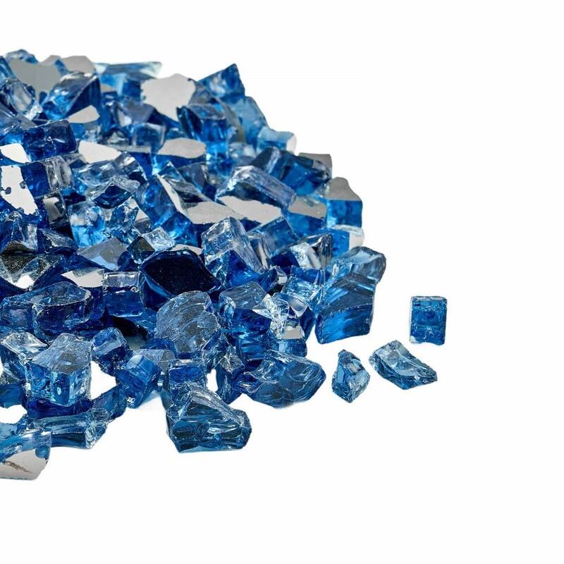 Pacific Blue Tempered Crushed Glass Fire Pit Rocks 10 lbs Heatproof - 1/2 inch