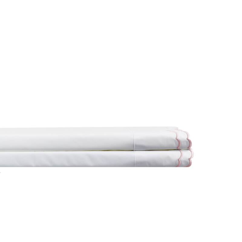 Percale Cotton Double Scalloped Embroidered Crisp Sheet Set