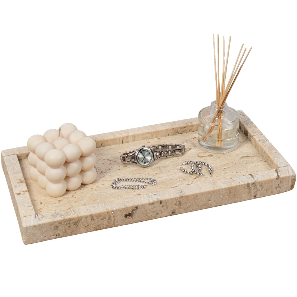 Luxe Stone Classic Minimalist Rectangular Marble Bathroom Countertop Tray