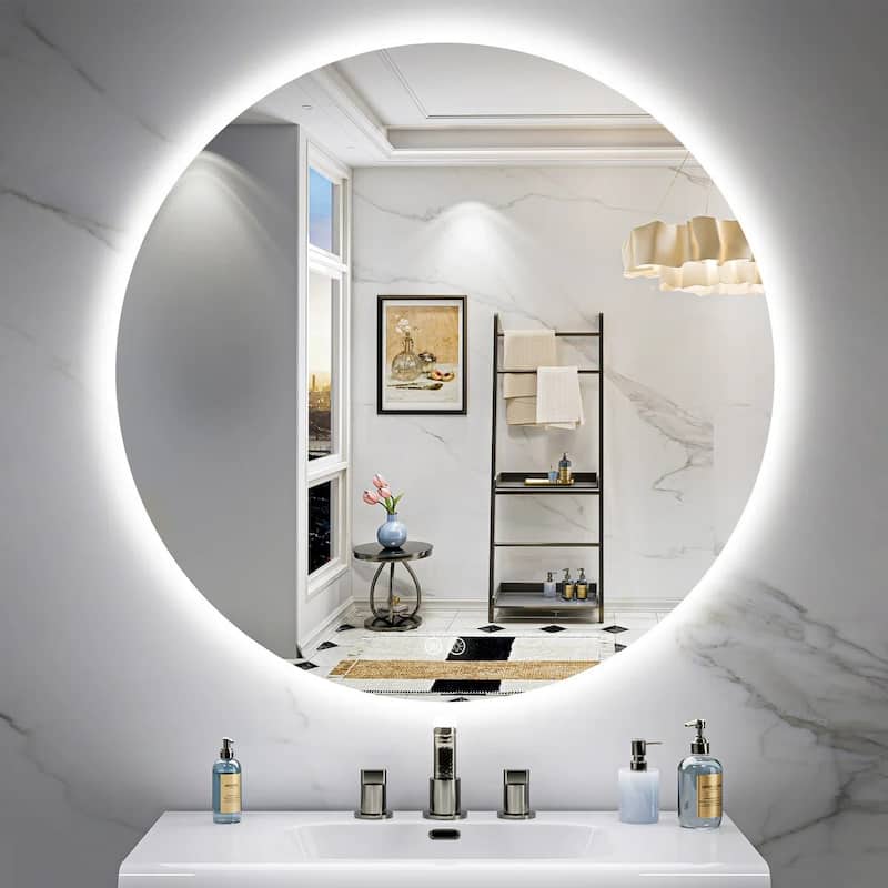 UL Certified Frameless Anti-Fog 3 Colors Dimmable LED Backlit Wall Bathroom Vanity Mirror - 40" x 40" - Round