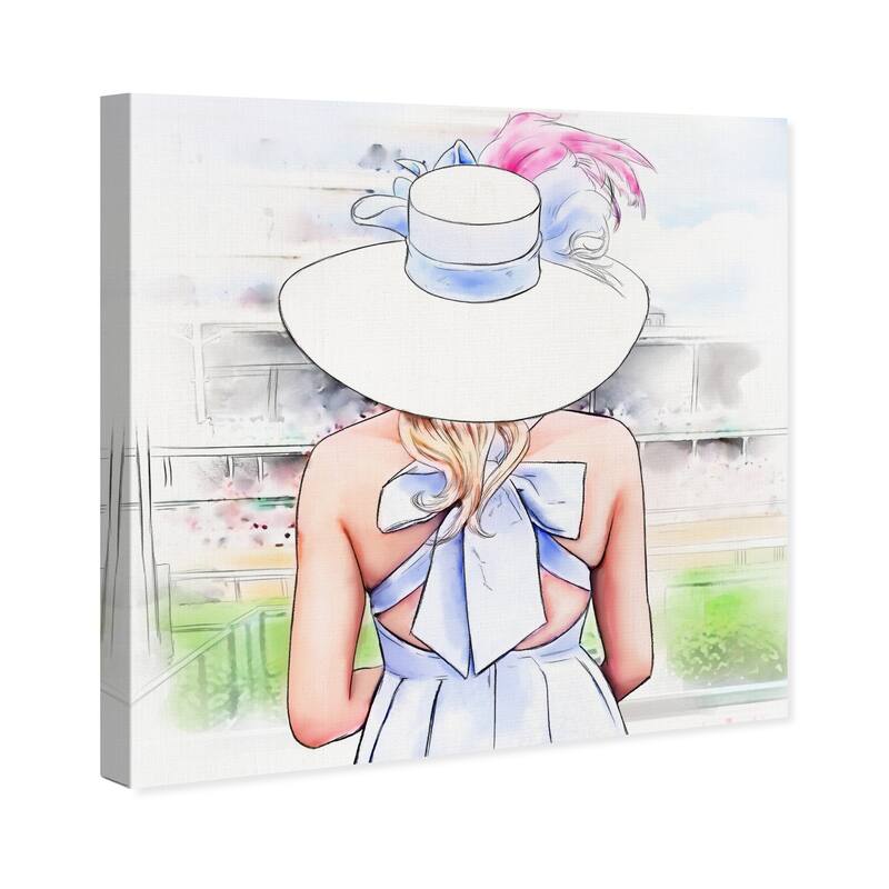 Wynwood Studio Canvas Fashion and Glam Lady of the Derby White and Light Blue Modern & Contemporary Wall Art Canvas Print