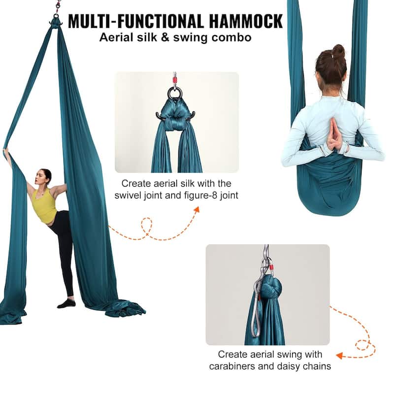 Aerial Yoga Hammock with 100gsm Nylon, Full Rigging Kit & Easy Setup - Dark-Green