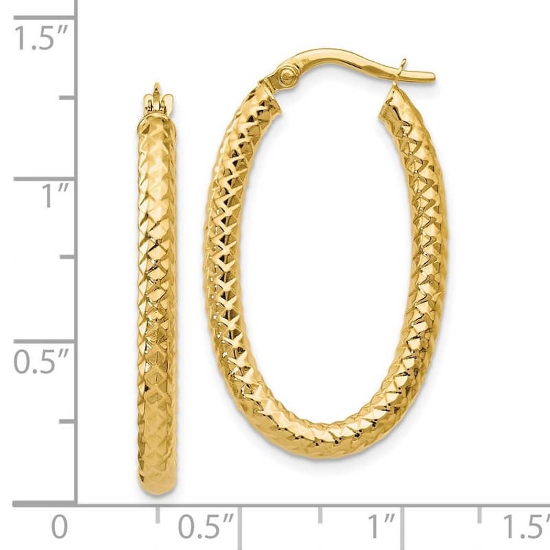 Curata 14k Yellow or White Gold Italian Heavily Textured 32x3mm Oval Hoop Earrings