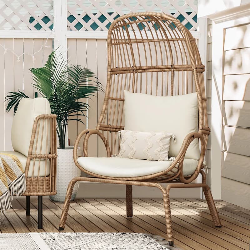 Moasis Outdoor Small Egg Chair Patio Wicker Basket Chair with Ottoman,Rocking Egg Chair,Swivel Egg Chair