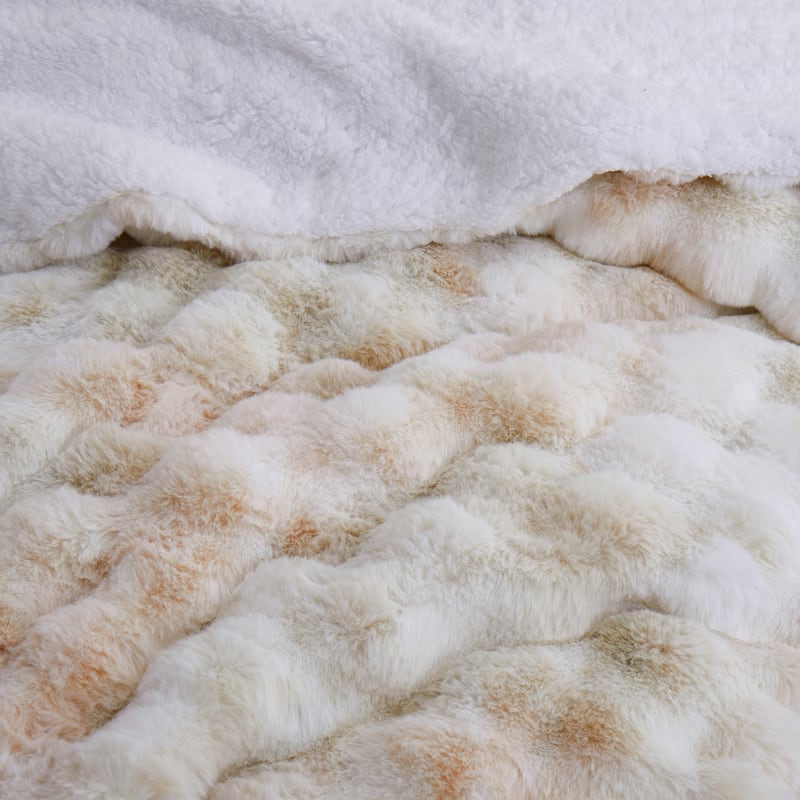 3 Pieces Fluffy Faux Rabbit Fur Comforter Set, Plush Fuzzy Bedding Set for Winter