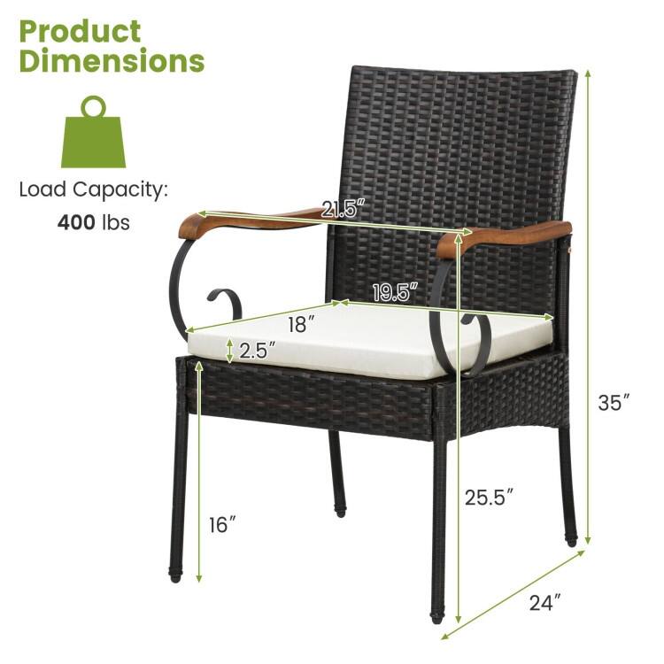 Patio Wicker Dining Set with Detachable Cushion and Umbrella Hole - 63" x 36" x 30" (L x W x H)