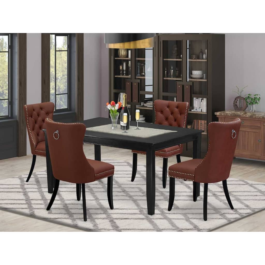5-Piece Black Finish Solid Wood Top-Rectangular Upholstered Dining Room Set-Seats 4
