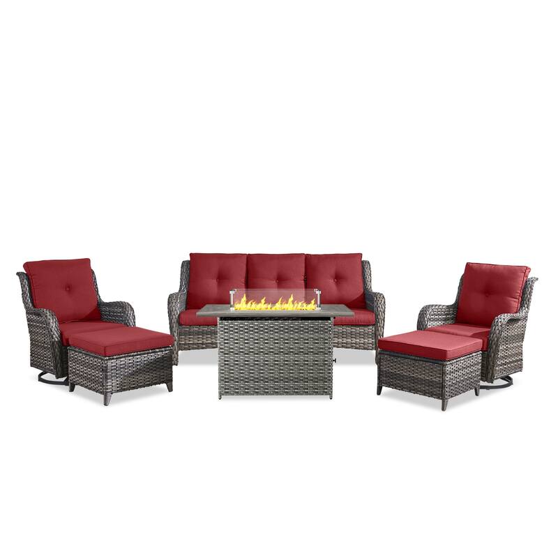 Fire Pit Table with Patio Glider Chairs Sofa Chairs Set