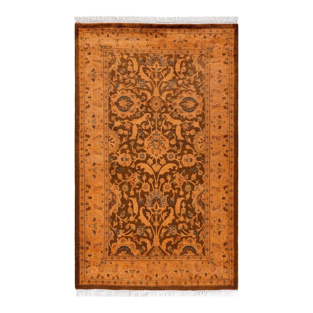 Overton Hand Knotted Wool Vintage Inspired Modern Contemporary Overdyed Gold Area Rug - 2' 6" x 4' 4"