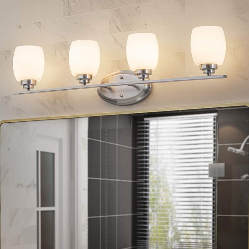C Cattleya Vanity Light Indoor Wall Sconce Light with White Opal Glass - Satin-Nickel - 4-Light