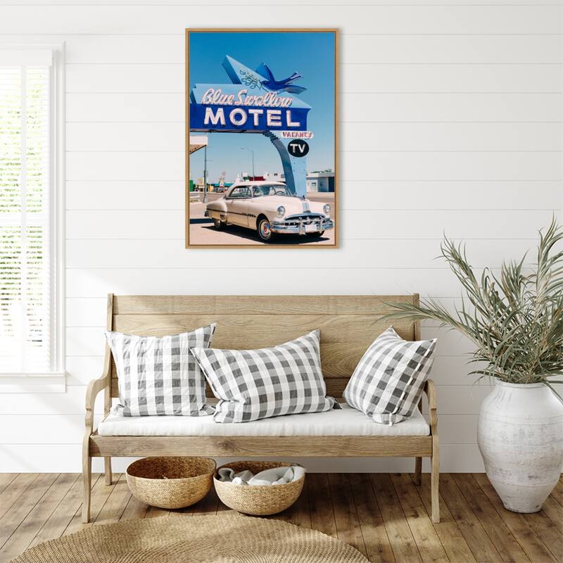 Blue Swallow Motel by Bethany Young Framed Canvas Wall Art Print - Sylvie Natural