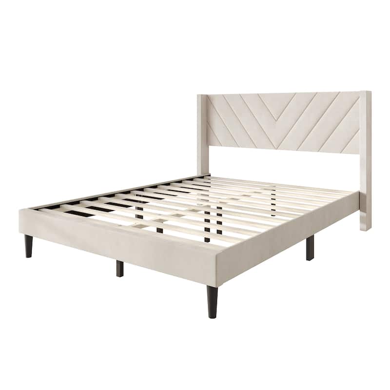 CraftPorch Sophisticated Wingback Upholstered Velvet Bed