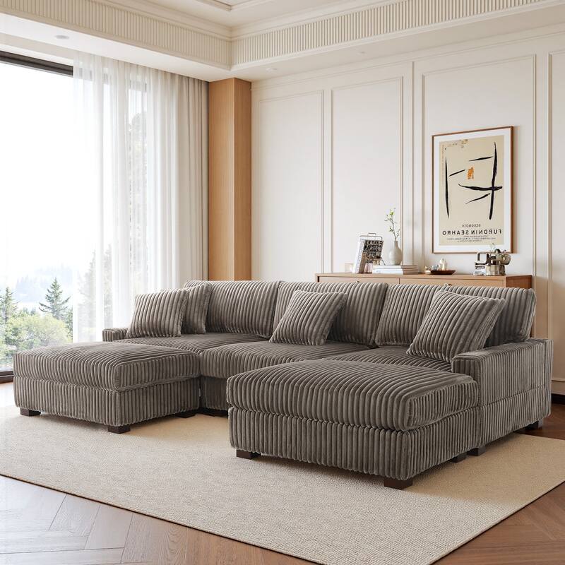 Modular Sectional Sofa Set with Adjustable Headrests and Ottomans