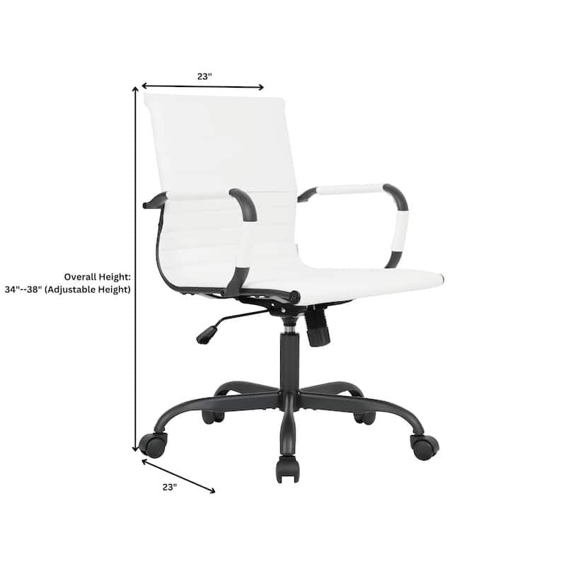 Harris Leather Mid-Back Adjustable Seat Height Office Desk Computer Swivel Chair in Black Metal Frame for Home Conference
