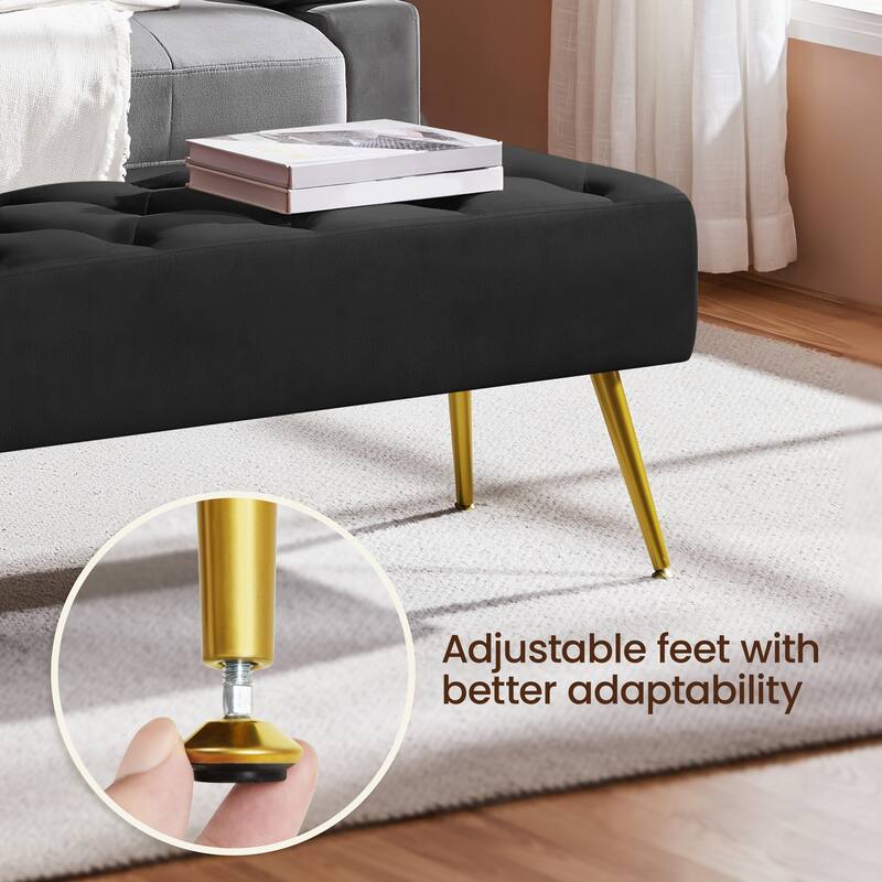 Yaheetech Upholstered Footstool Velvet Ottoman Button-Tufted Table Bench - 45"×16"×17"
