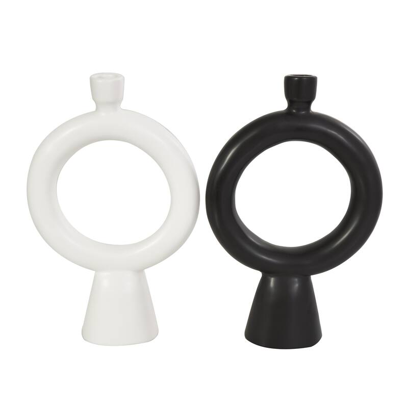 Ceramic Geometric Ring Candle Holder - Set of 2 Black - CosmoLiving by Cosmopolitan