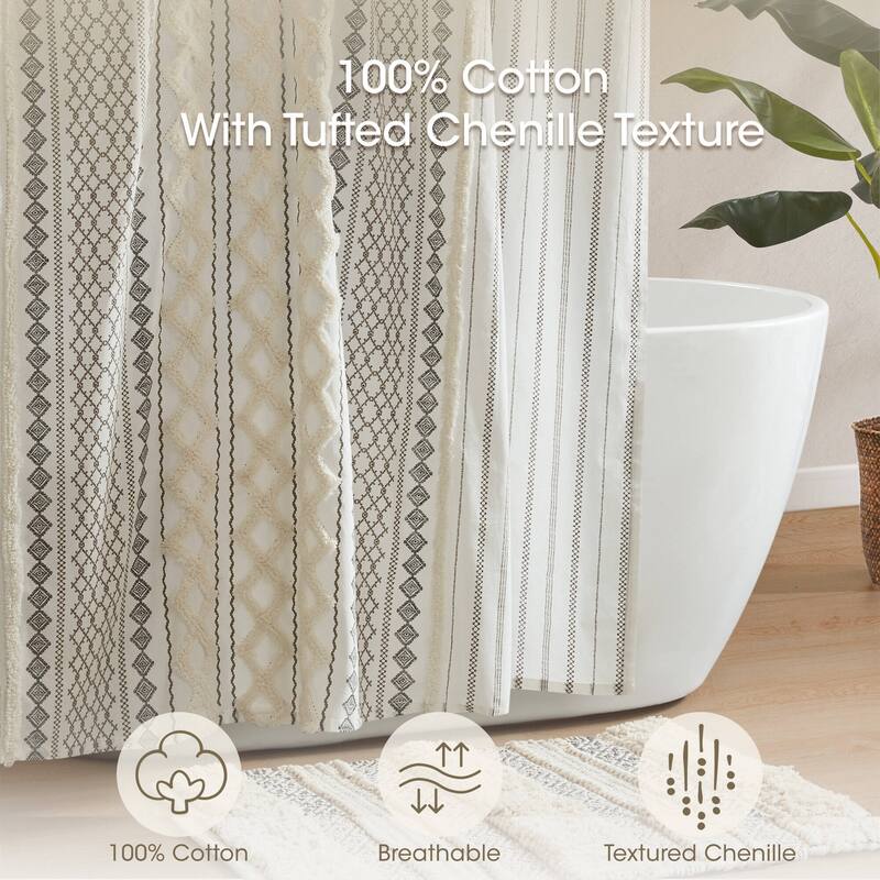 INK+IVY Imani Cotton Printed Shower Curtain with Chenille