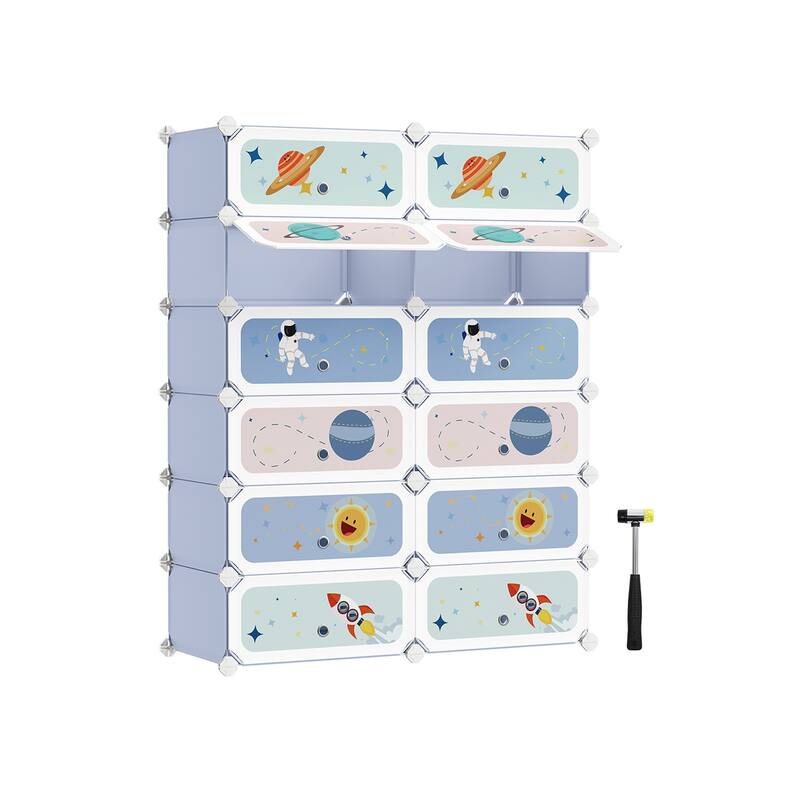 Kids Shoe Storage Solutions with Convenient Doors and Metal Wire Frame Perfect for Playrooms or Entryways - 12 Slot - Pale Blue
