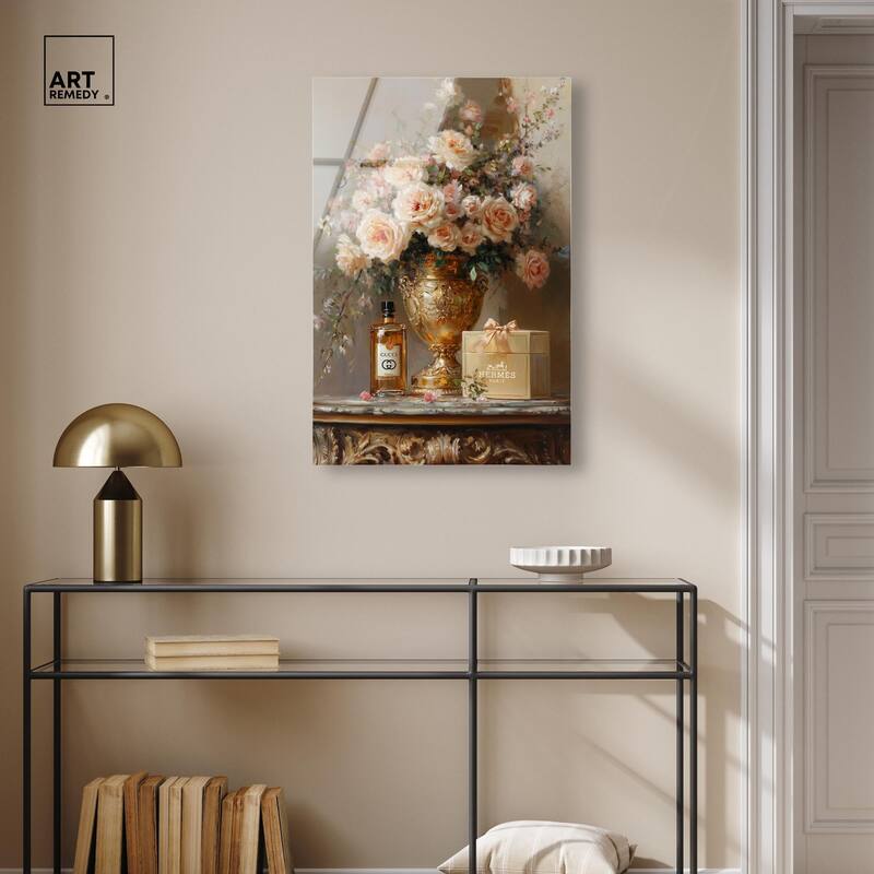 Classical Vase Tans and Floral Acrylic by Art Remedy, Ready to Hang