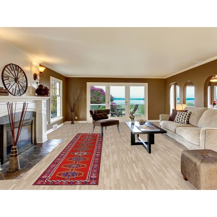 Red Geometric Anatolian Turkish Runner Rug Handmade Silk Carpet - 2'9"x 12'11"