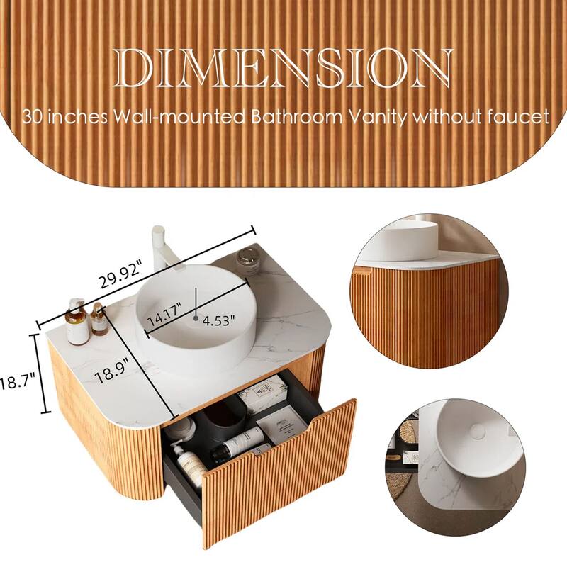 Wall-Mounted Bathroom Vanity with White Round Ceramic Sink