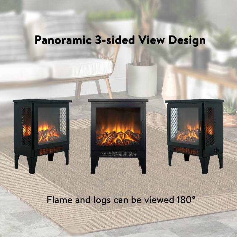 Compact 15-Inch Electric Infrared Quartz Fireplace Stove with 3D Flame Effect, Portable, 5000 BTU, Overheat Protection