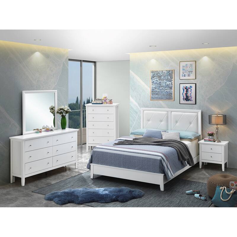 Upholstered Tufted Faux Leather Queen Panel Bed - 85" - White