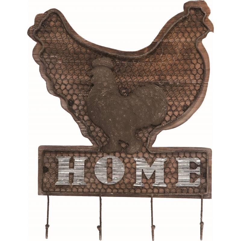 Transpac Wood 23.5 in. Multicolor Spring Rooster Home Wall Hook Sign