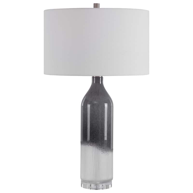 Frosted Glass Table Lamp with White Drum Shade - 30.25" - Gray and White