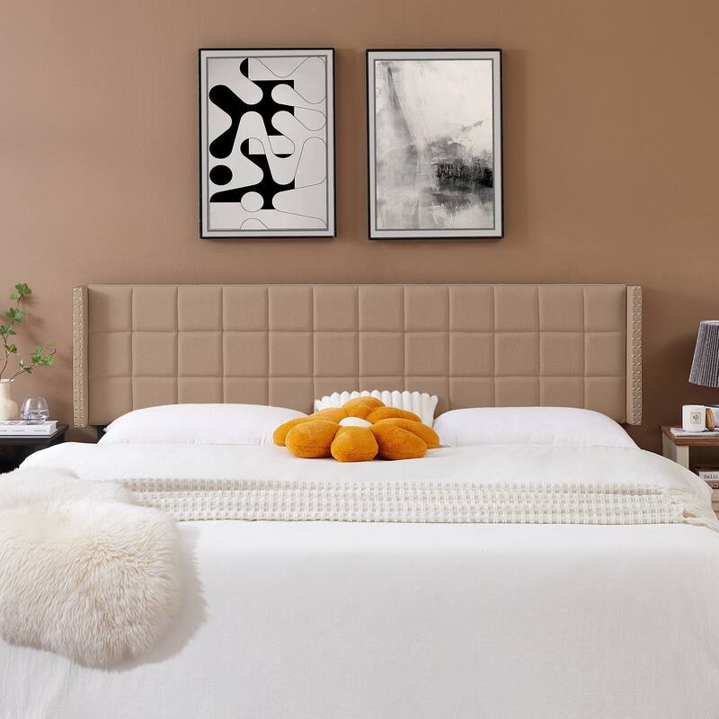 Javlergo Queen/King Size Adjustable Upholstered Headboard Modern Wingback Headboard with Double Nailhead Trimming - Beige - King