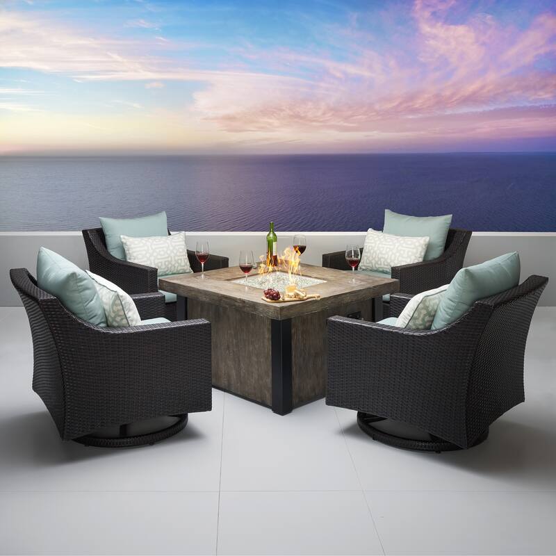 Deco 5 Piece Sunbrella Outdoor Patio Motion Fire Chat Set