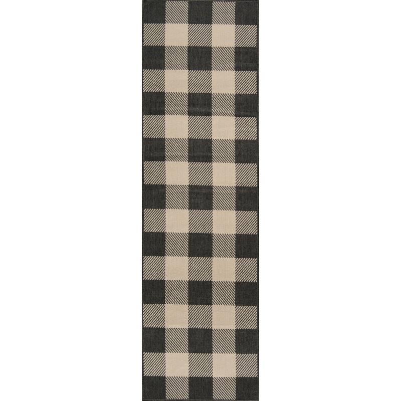 Momeni Baja Plaid Indoor/ Outdoor Area Rug - 2'3" X 7'6" - Charcoal