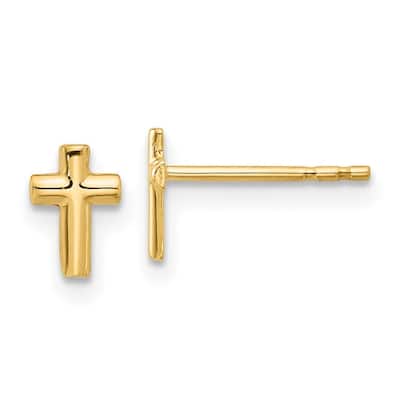Curata 14k Yellow Gold Polished 7.1x4.8mm Cross Post Earrings