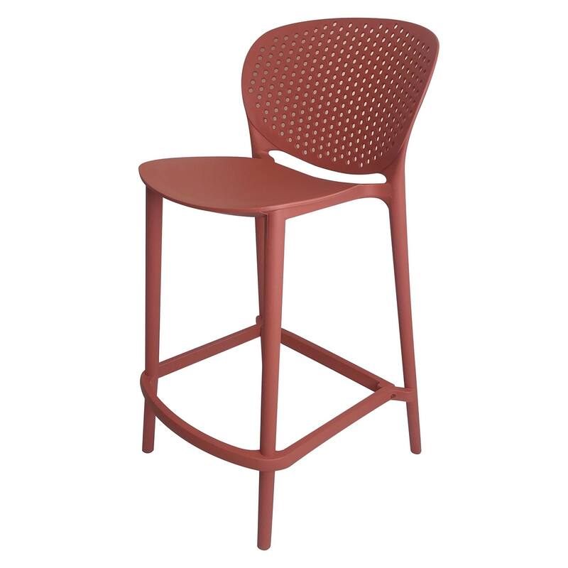 HomeRoots Set of Four 26" Orange Heavy Duty Plastic Low Back Counter Height Bar Chairs