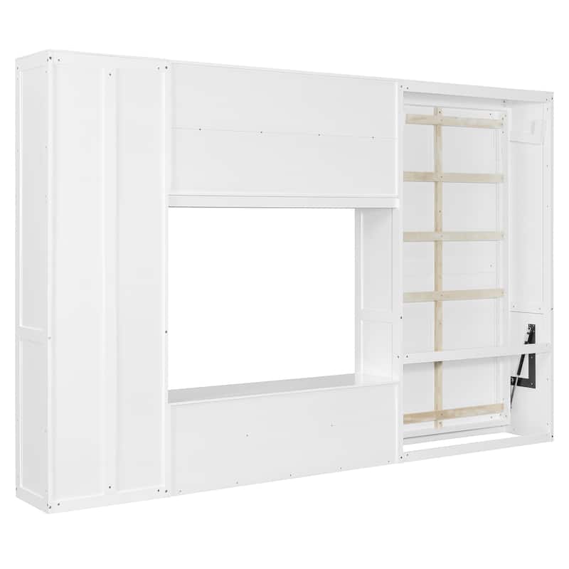 Versatile Twin Size Murphy Bed Folding Storage Bedframe with Built-in TV Stand, 2 Deep Drawers, Multiple Shelves and Cabinets