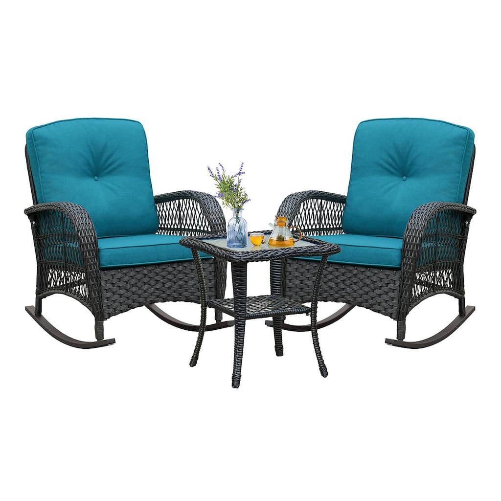 3Pcs Outdoor Patio Wicker Rocking Porch Chair