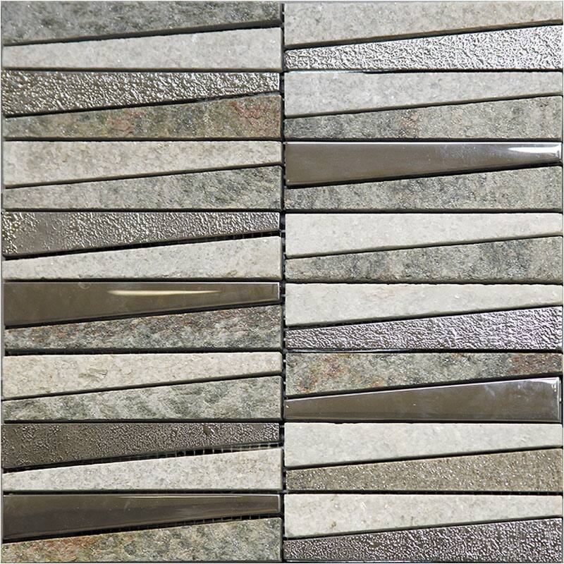 Apollo tile 12" x 12" Metropolis Polished Textured Gray Glass Stone Tile (4.83 sq ft/case) - 5 Pack