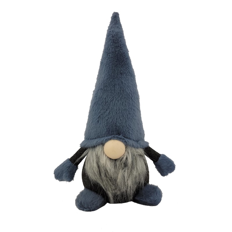 18" Slate Blue And Gray Fabric Standing Gnome Sculpture