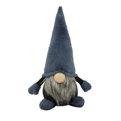 18" Slate Blue And Gray Fabric Standing Gnome Sculpture
