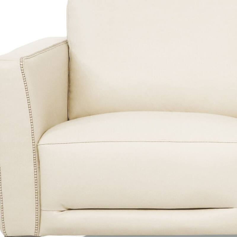 HomeRoots 83" Cream Leather Sofa With Black Legs