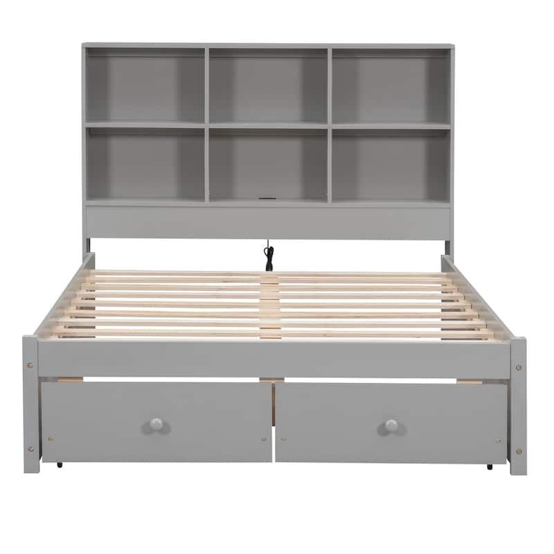 Full Size Platform Bed with Storage Headboard and Charging Station